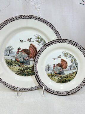 LEGEND British Heritage Earthenware Thanksgiving Turkey 8 PC Dinner Salad Plates